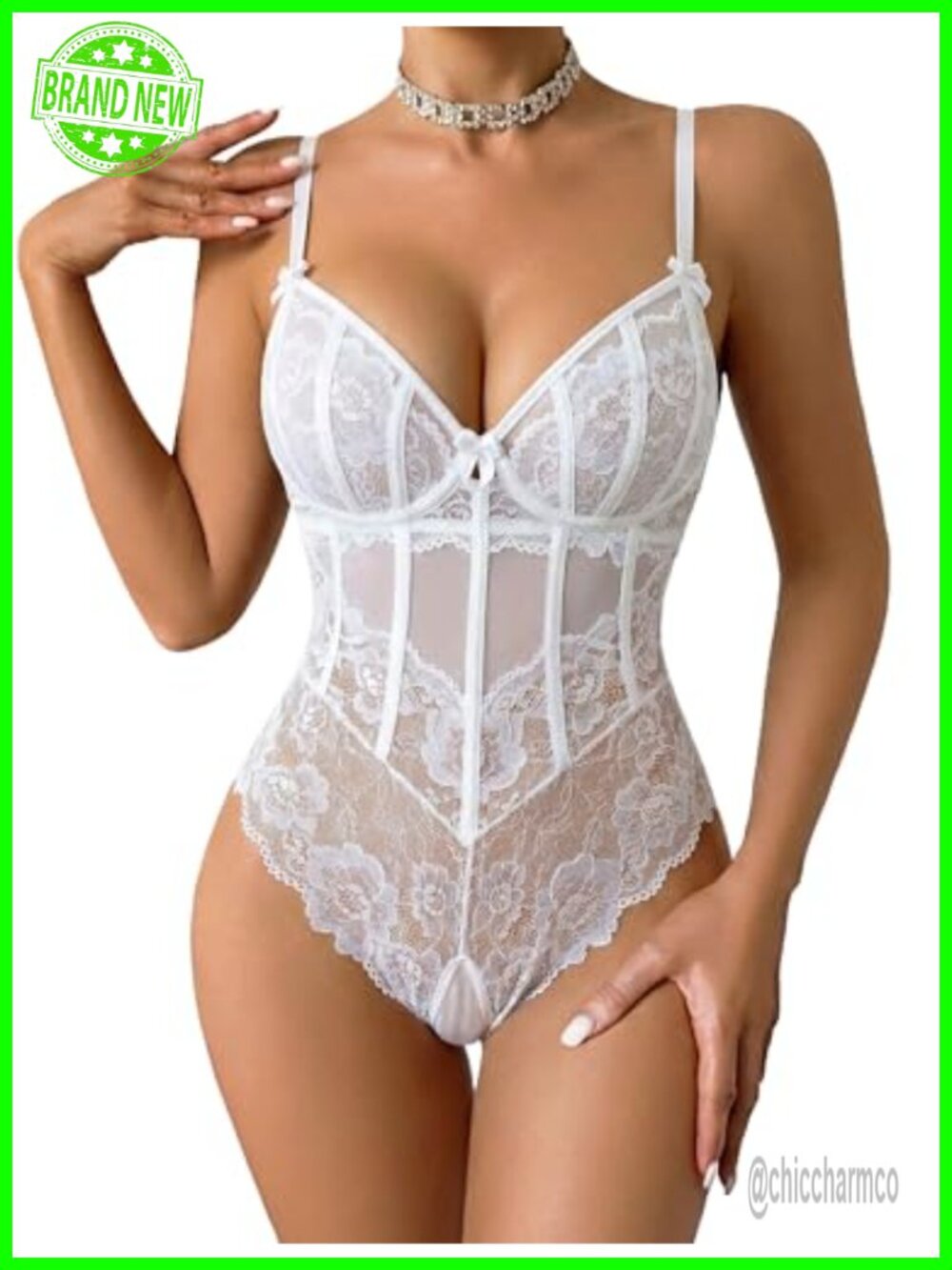 Lace Bodysuit V Neck Wireless Floral Teddy Lingerie Mesh Top